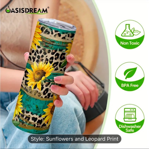 Sunflowers & Leopard 20 oz. Stainless Steel Bottle - Picture 3 of 5